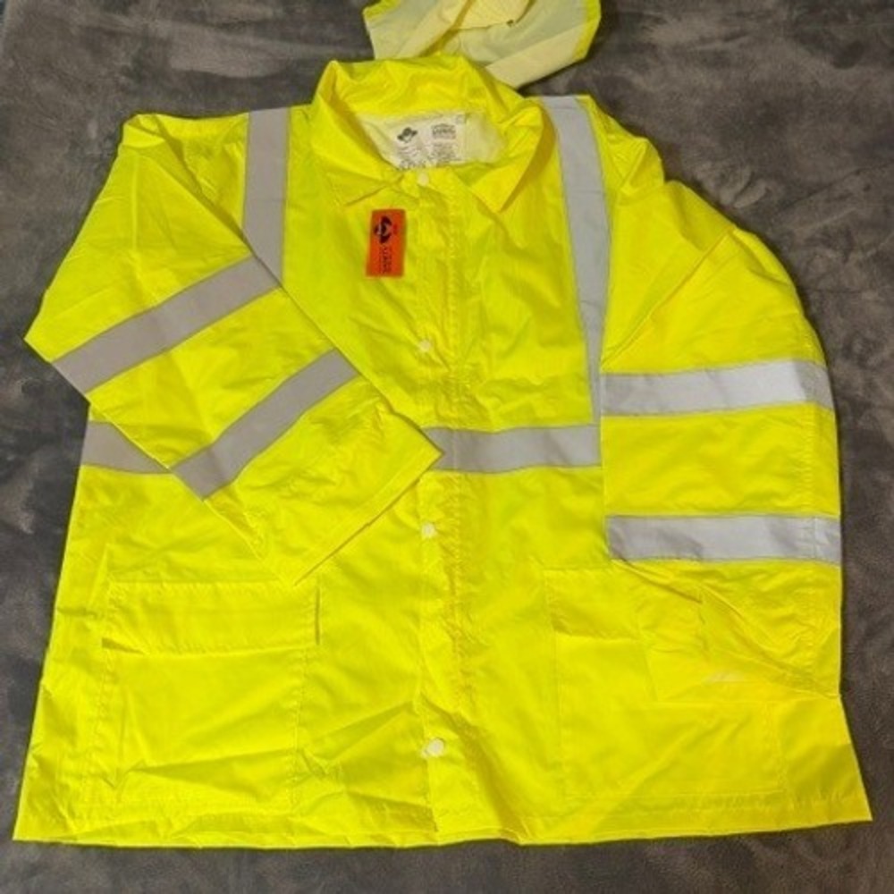 2W International Mens Hi-Vis Reflective Rain Jacket Neon Yellow 2XL 155C-3 New